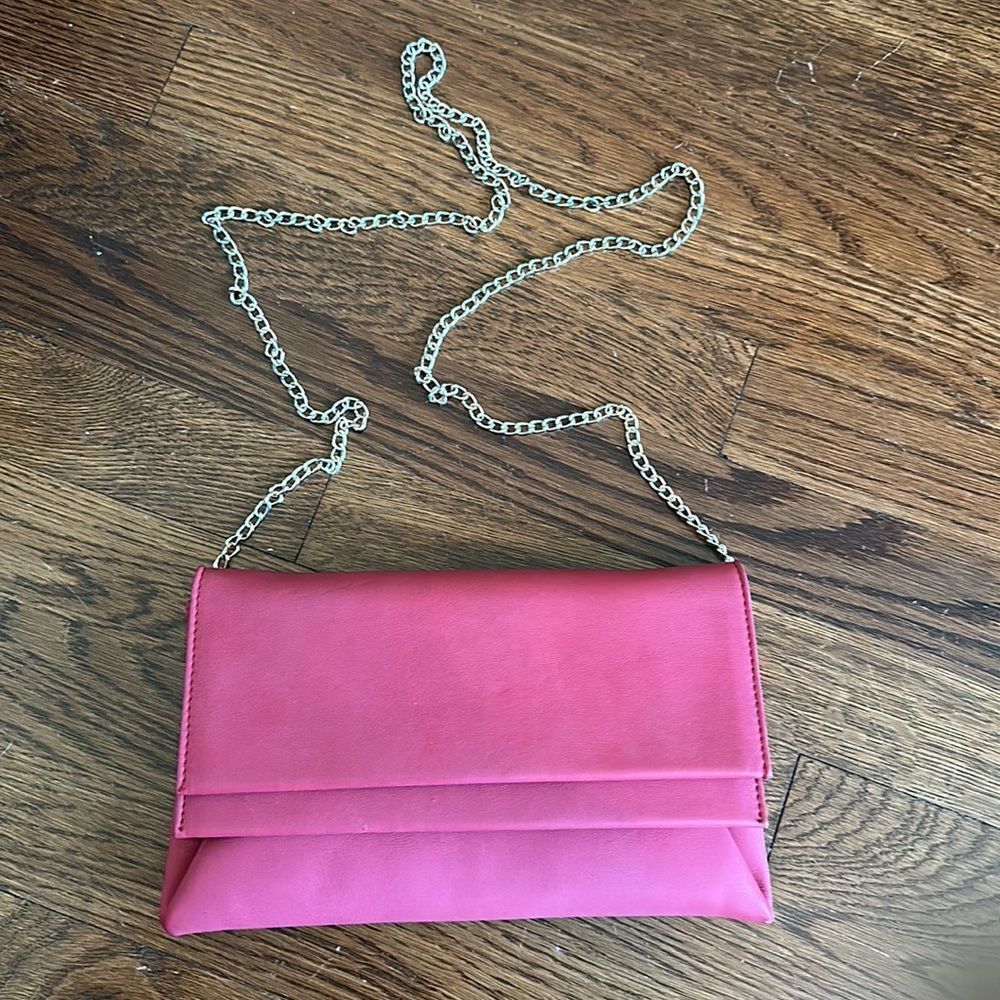 Deep red Miztique faux leather crossbody purse with gold chain
